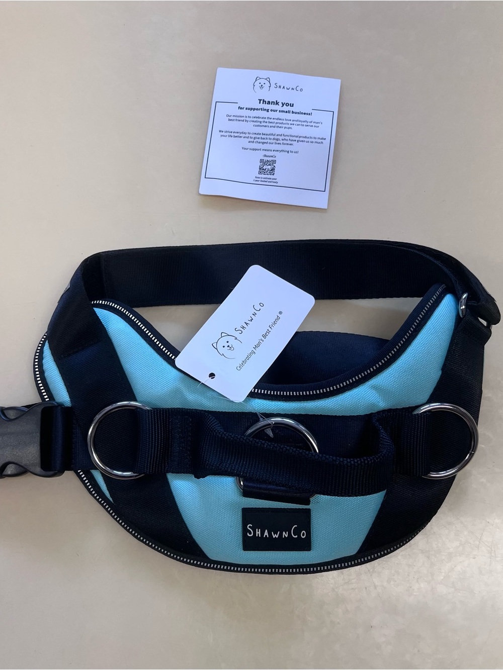 NWT Shawn Co Essential Dog Harness Size M 3 Leash Clips Reflective in Seafoam